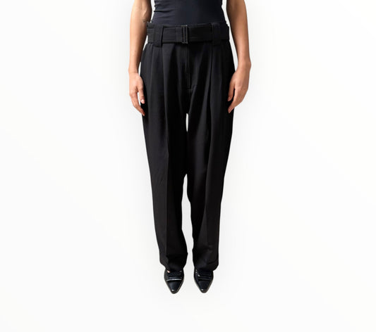 Ganni Wide Leg Pleat Front Pants - Black - Size 38