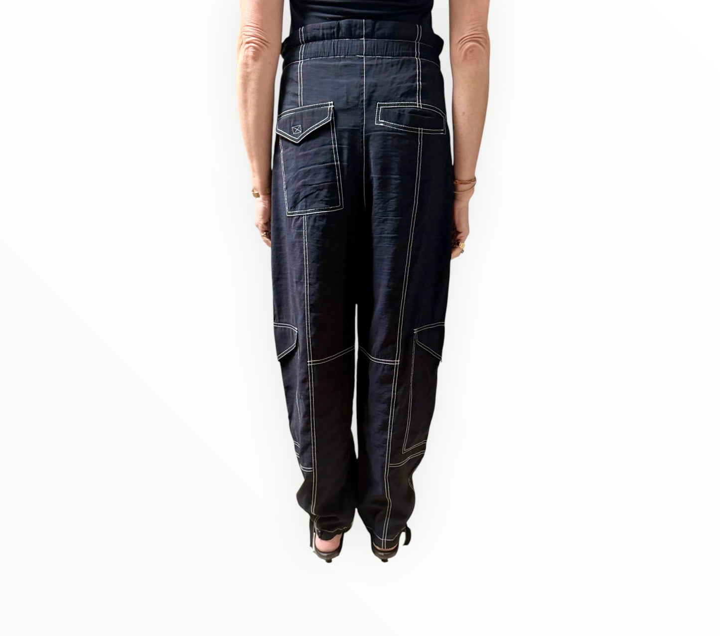 Ganni Contrast Stitch Pants - Black - Size 32