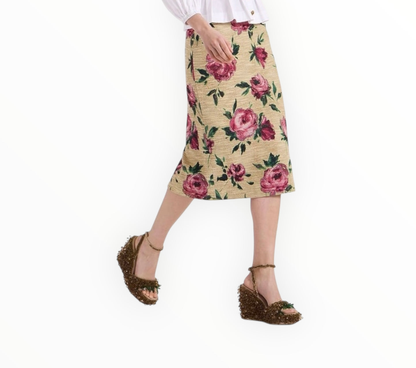 La Double J Rose Tweed Pencil Skirt - Light Beige - Size M