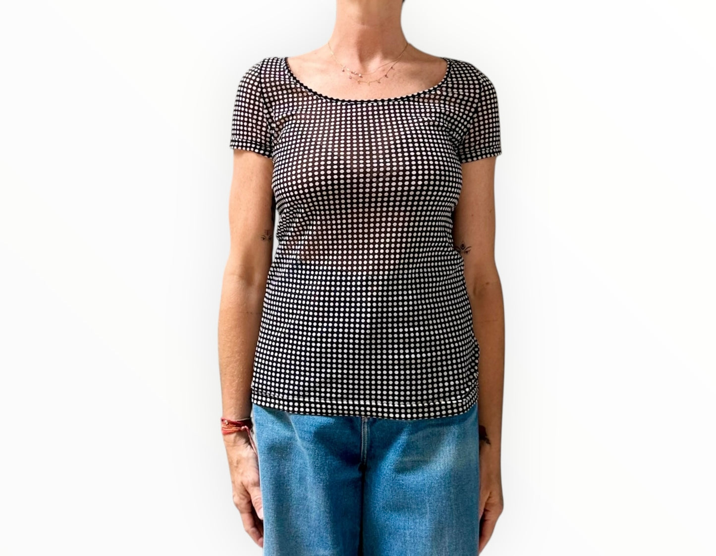 Vivienne Tam Polka Dot Mesh Top - Black/White - Size S