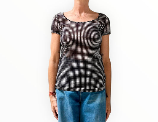 Vivienne Tam Polka Dot Mesh Top - Black/White - Size S