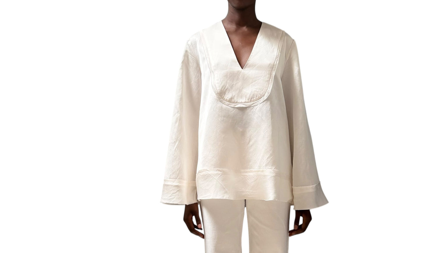 Lee Mathews Raw Edge V-Neck Top - Cream - Size 1