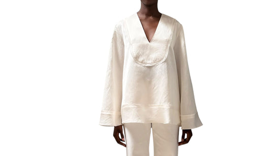 Lee Mathews Raw Edge V-Neck Top - Cream - Size 1