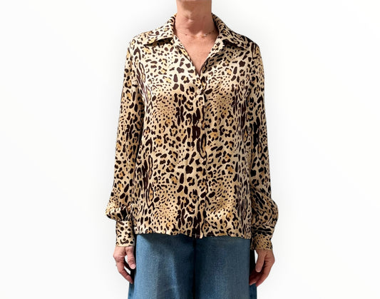 Anine Bing Mylah Silk Shirt - Animal- Size M