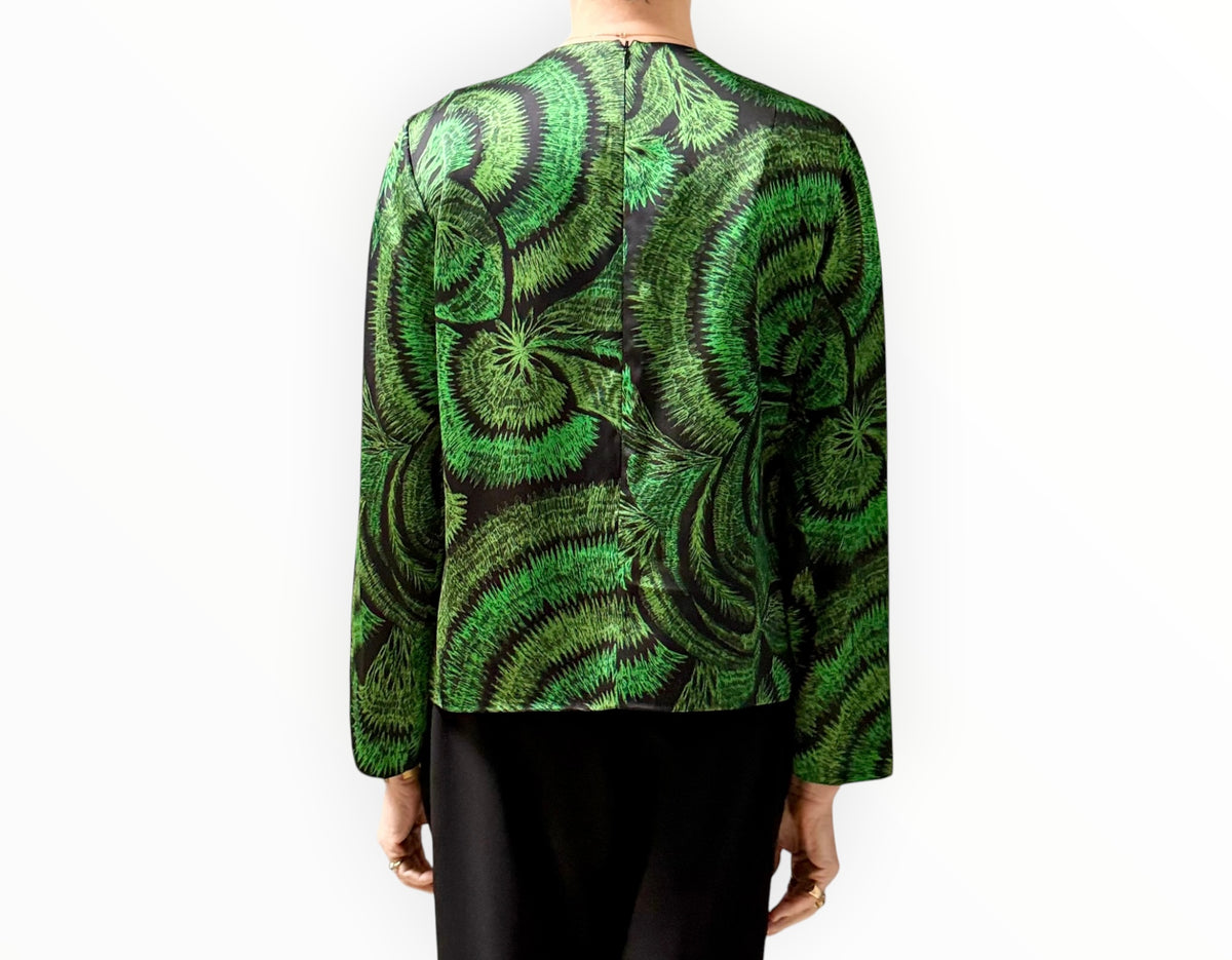 RT006363 - Dries Van Noten Spiral Top - Black/Emerald - Size 40