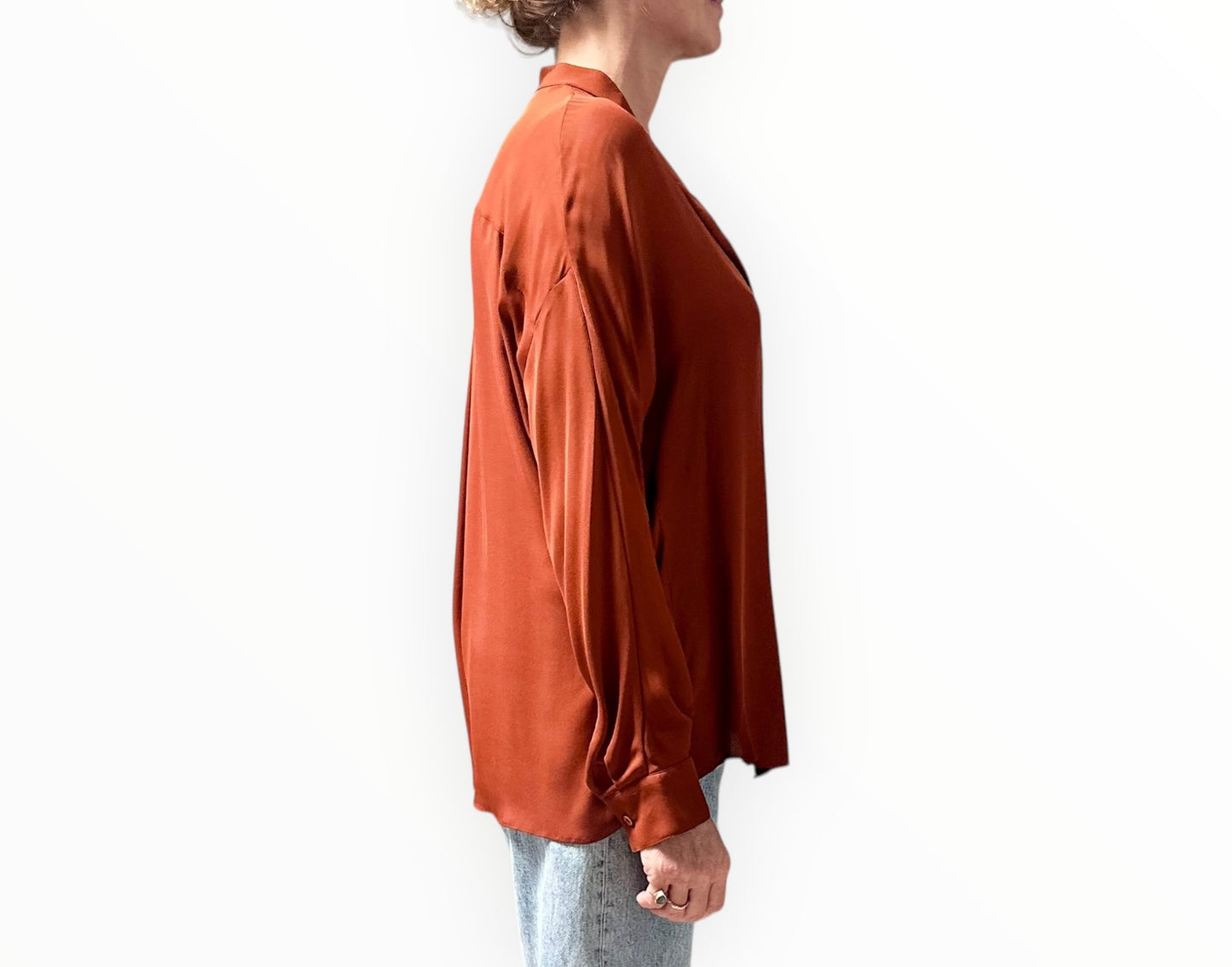 Vince Silk Concealed Placket Shirt - Rust - Size AU10