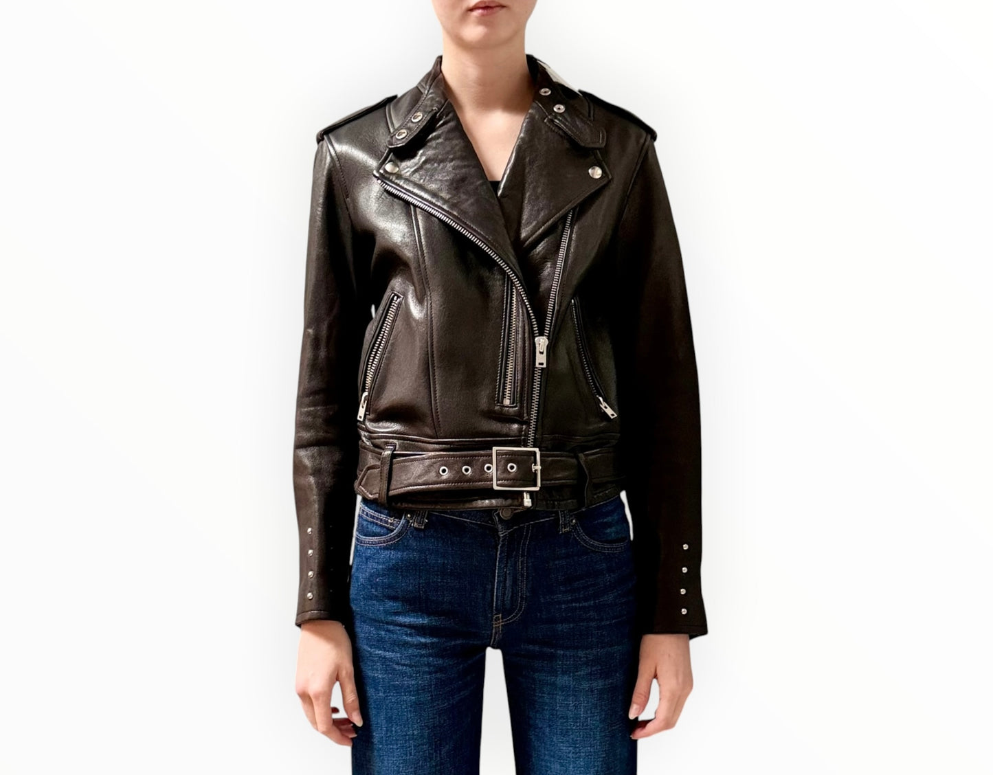 Iro Leather Jacket - Dark Brown - Size 42