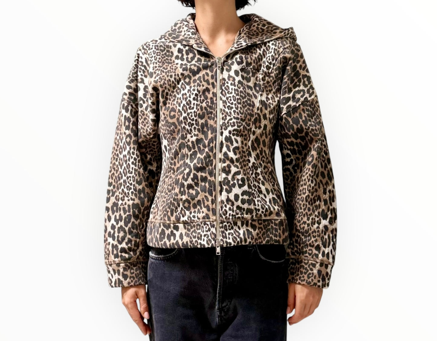 Ganni Fleece Animal Print Sweat - Brown/Black/White - Size M
