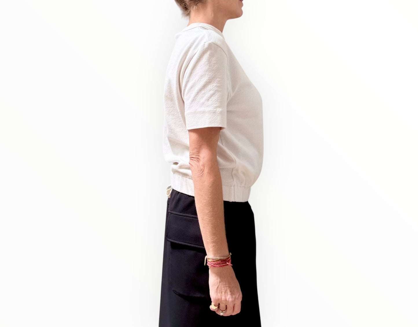 Bassike Elastic Hem Tee - White - Size 1