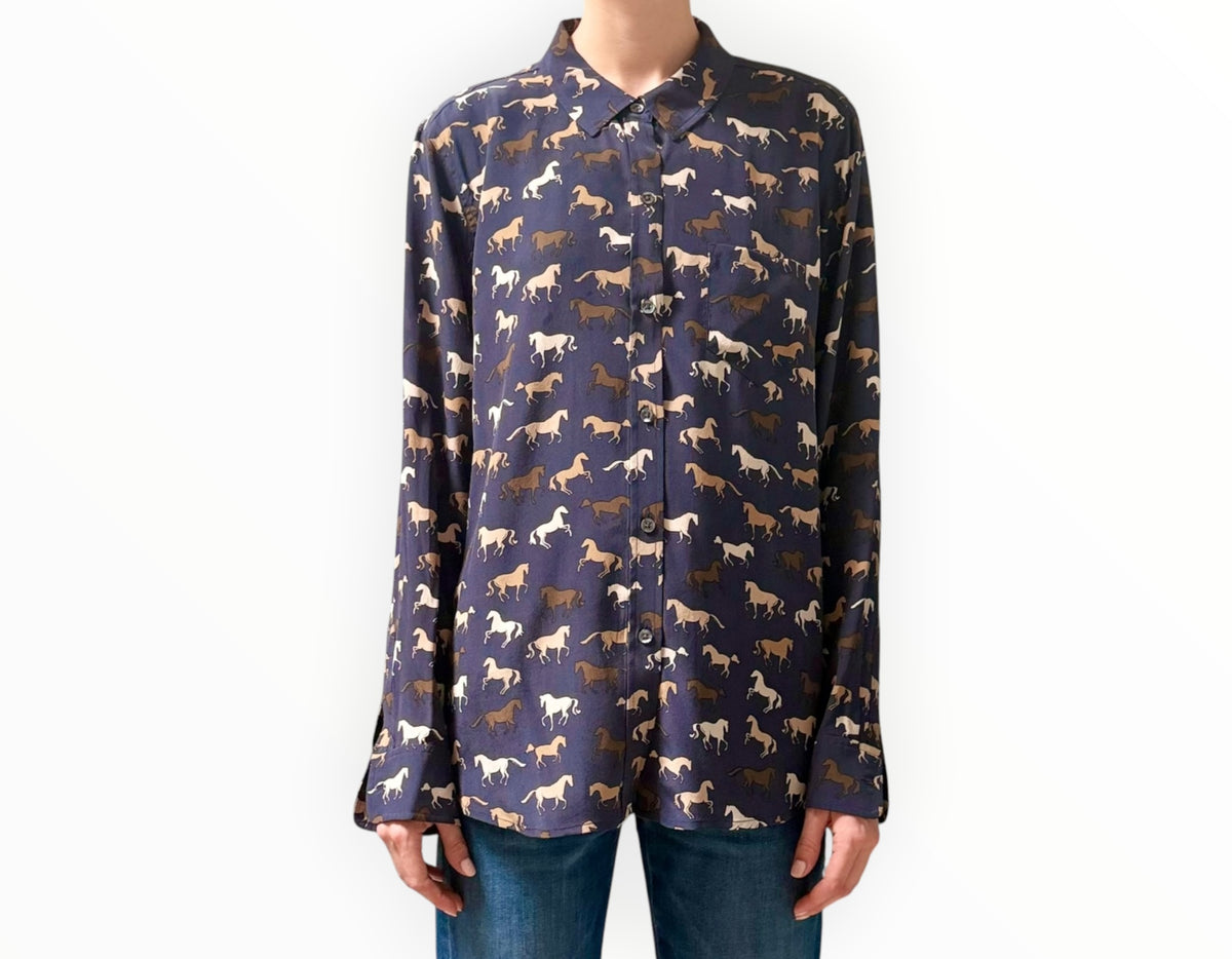 RT006538 - Rails Horses Silk Shirt - Navy - Size L