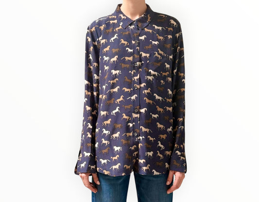 RT006538 - Rails Horses Silk Shirt - Navy - Size L