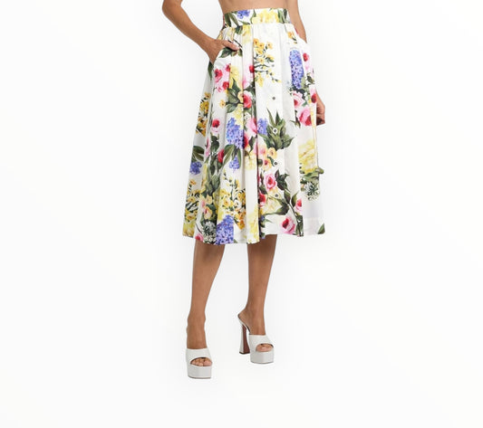 Dolce & Gabbana Floral Printed Midi Skirt - White - Size 42