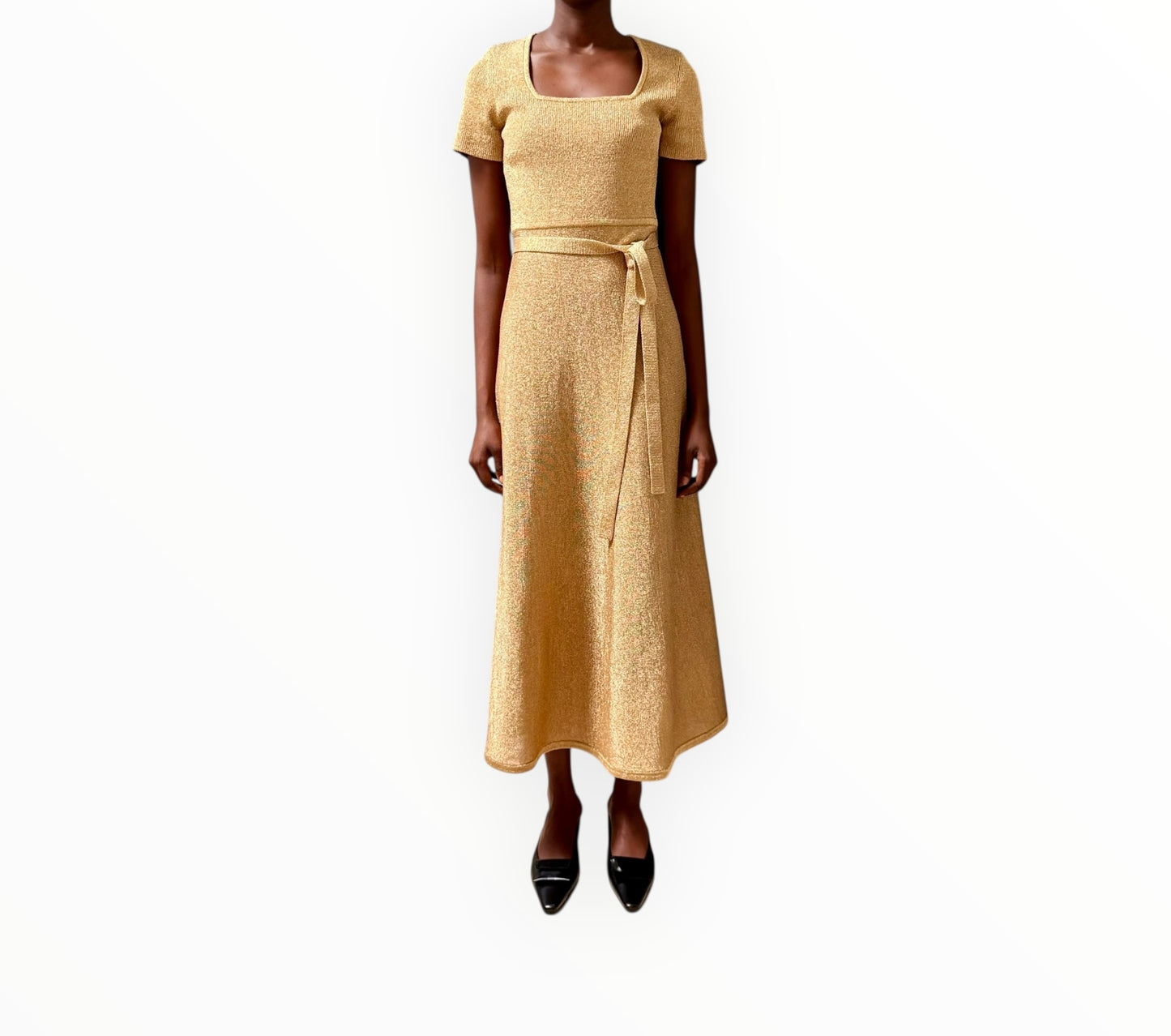 Scanlan Theodore Square Neck Dress - Gold - Size S