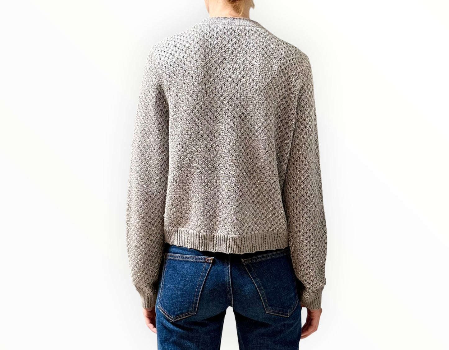 L'Agence Sequin Cardigan - Silver - Size L