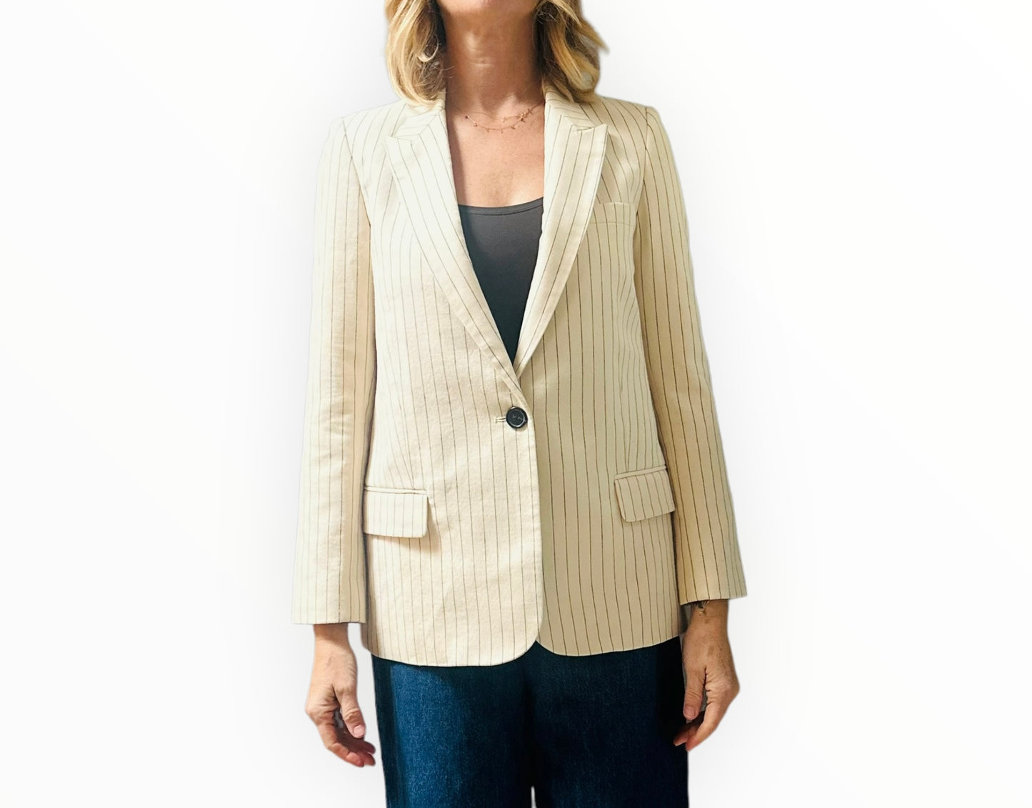 Nili Lotan Striped Blazer - Cream/Black - Size AU6