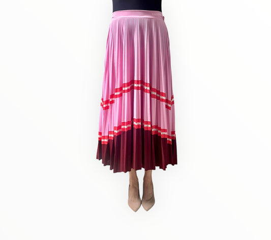 Valentino Horizonal Striped Skirt - Pink/Red/Burgundy - Size S