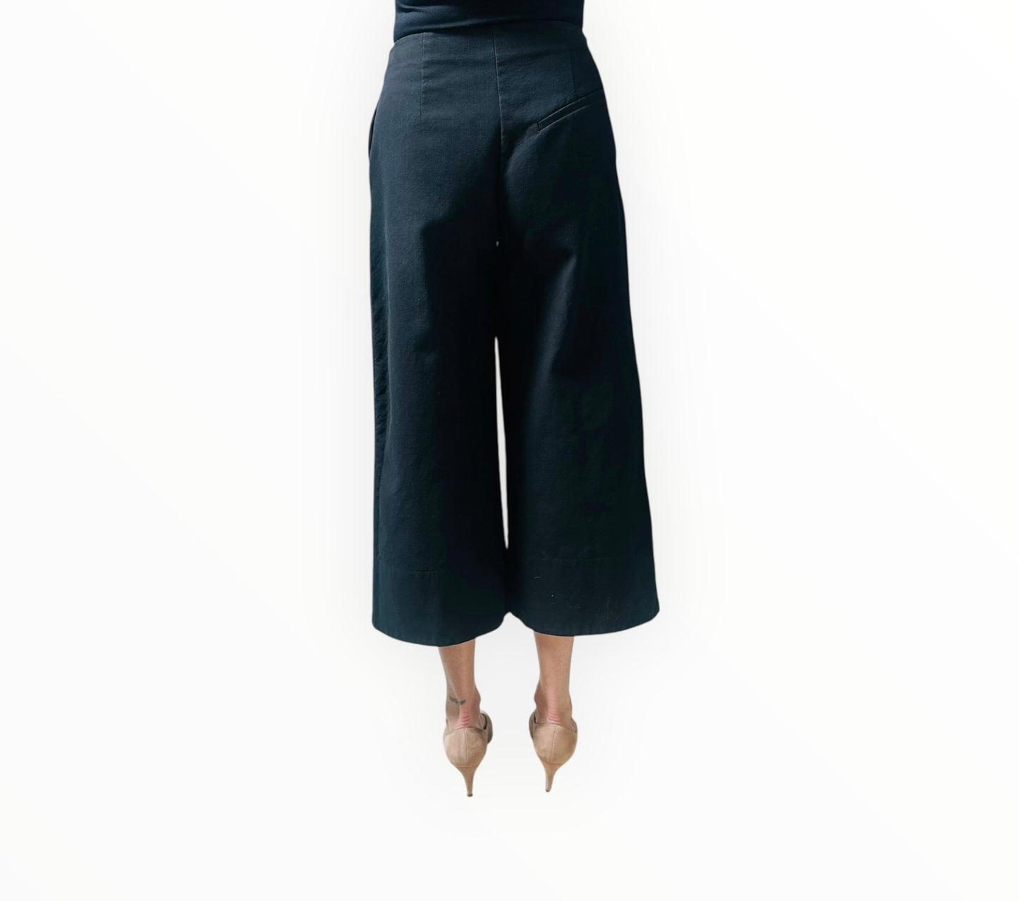 Ganni Cropped Wide Leg Pants - Black - Size 34
