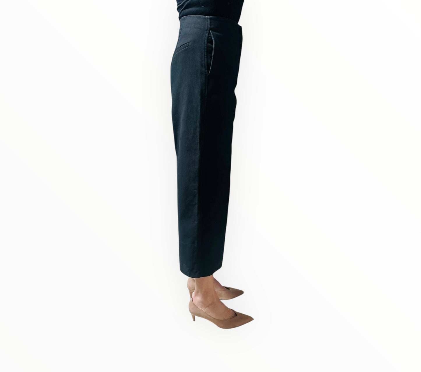 Ganni Cropped Wide Leg Pants - Black - Size 34