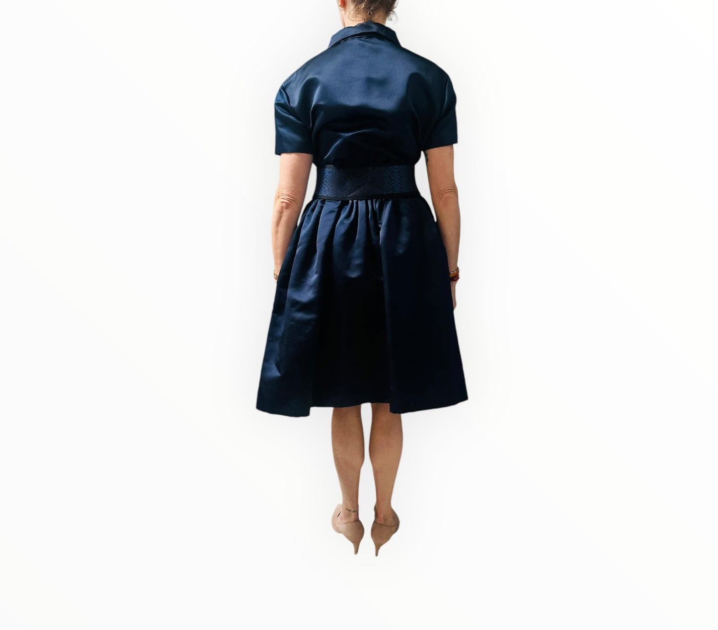Christopher Kane Heavy Satin Dress with Belt - Midnight - Size 12