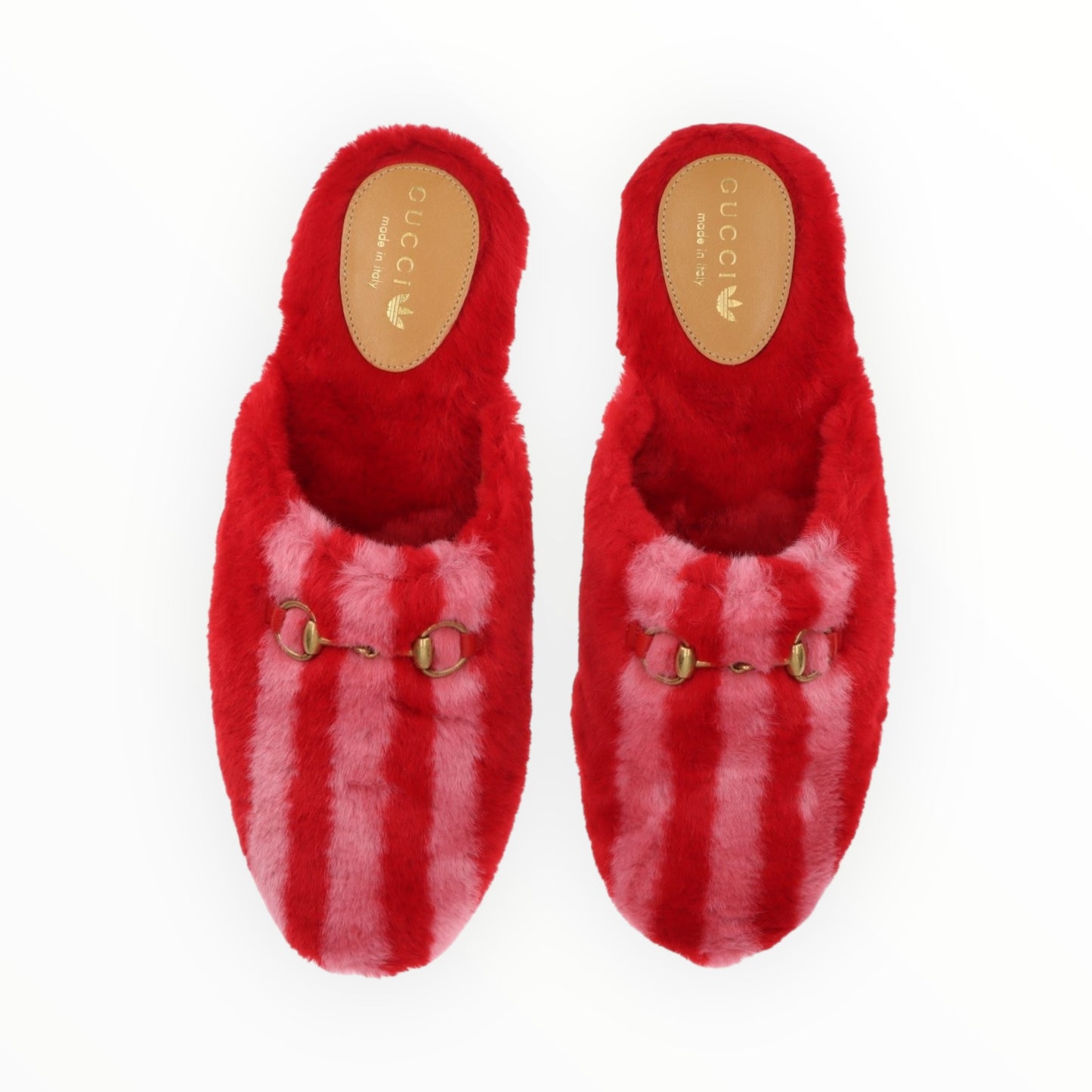 Gucci x Adidas Fur Horsebit Slides - Pink/Red - Size 37