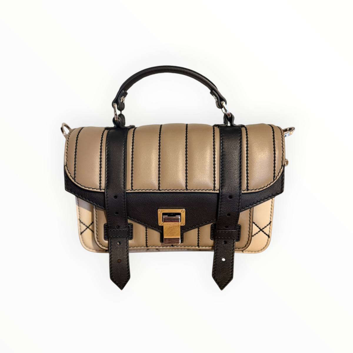 Proenza Schouler Mini PS11 Crossbody Bag - Black/Cream/Khaki - Size W24cm x H16cm x D9cm