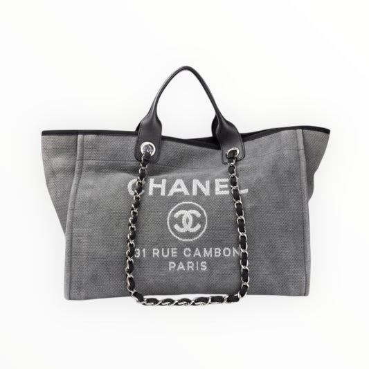 Chanel XL Deauville Tote - Gray/Black - W50cm x H40cm x D20cm