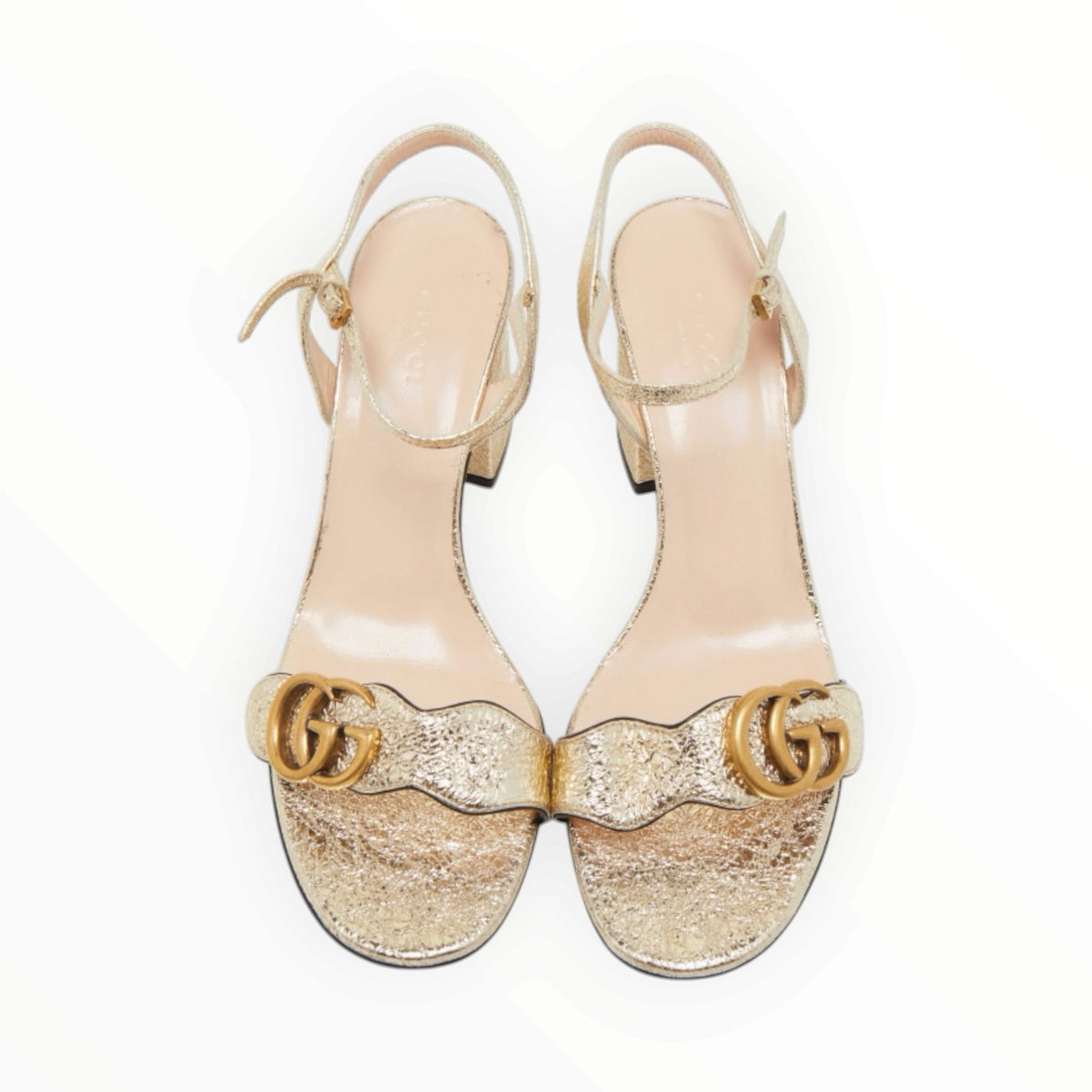 Gucci GG Block Heel Sandals - Gold - Size 39
