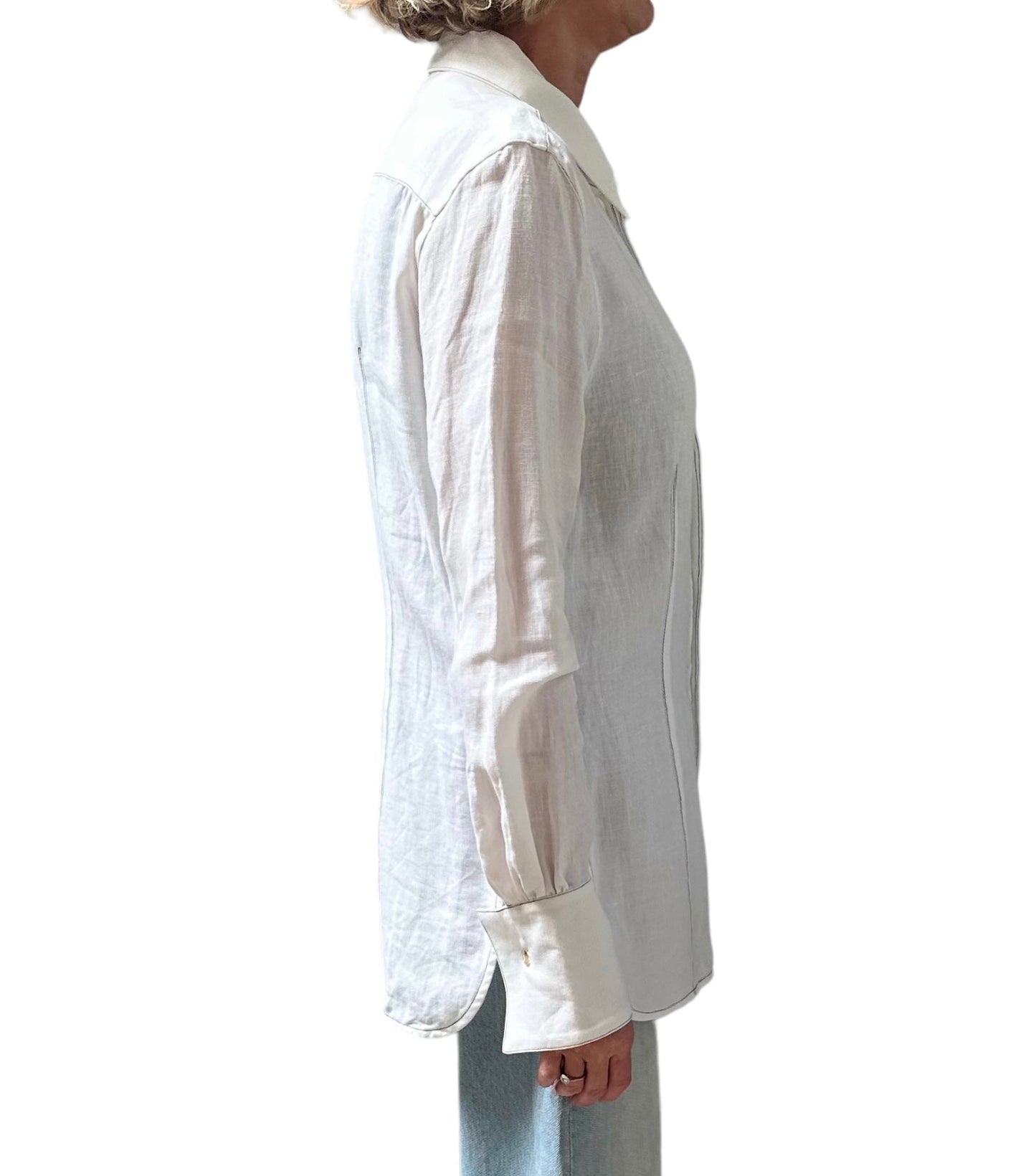 Bassike Contrast Stitch Shirt - White - Size 2