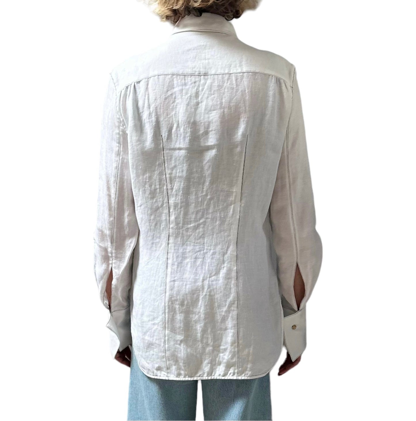 Bassike Contrast Stitch Shirt - White - Size 2
